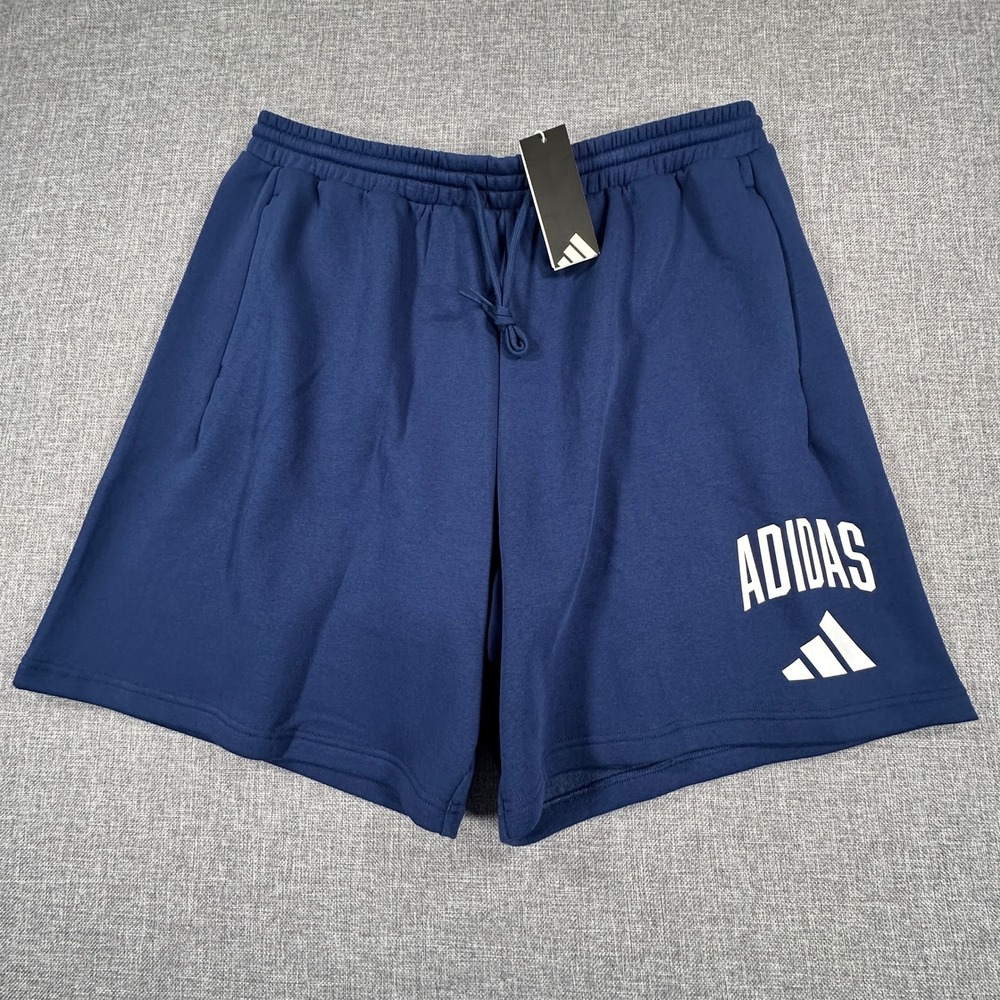 Adidas Collegiate Fleece Shorts Mens 2XLT Dark Blue White Graphic Logo Gym NEW